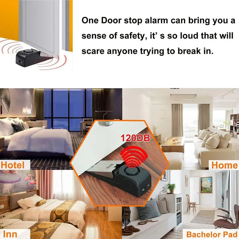 Home Security Door Stopper Alarm - Easy to Install No Tools Needed, 3 Sensitivity Modes, 120DB Loud Anti-Theft Alarm,