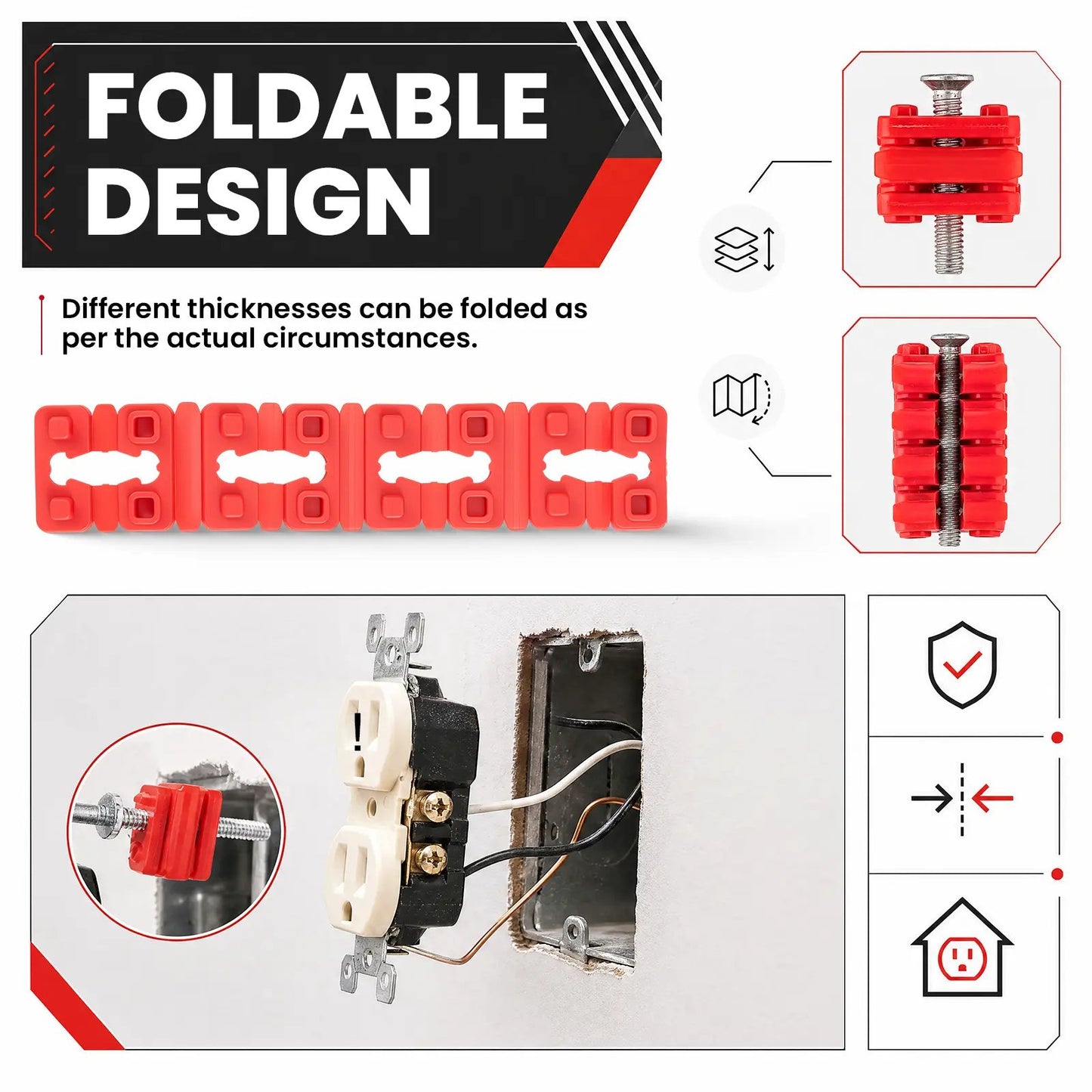 Outlet Spacers for Electrical Box, Non-Conductive Receptacle Spacers for Fixing Loose or Recessed Outlets